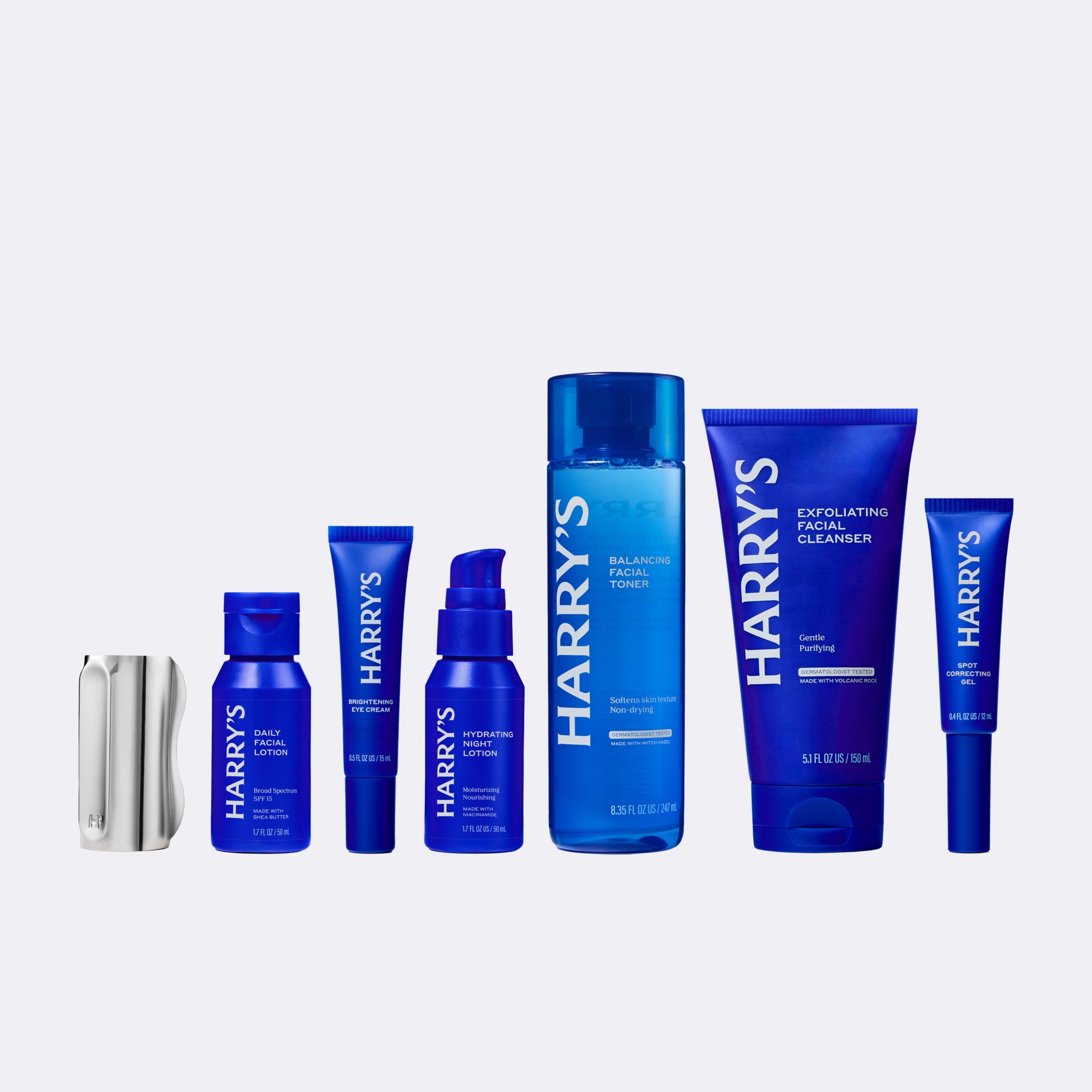 Set of Harry's skincare products on a white background