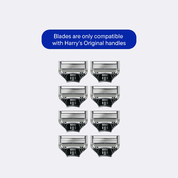 8 Original blades with a compatibility note on a light gray background